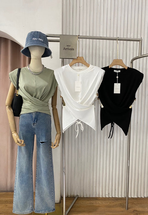 MATINEE Round Neck CRISs Cross Tie Tops